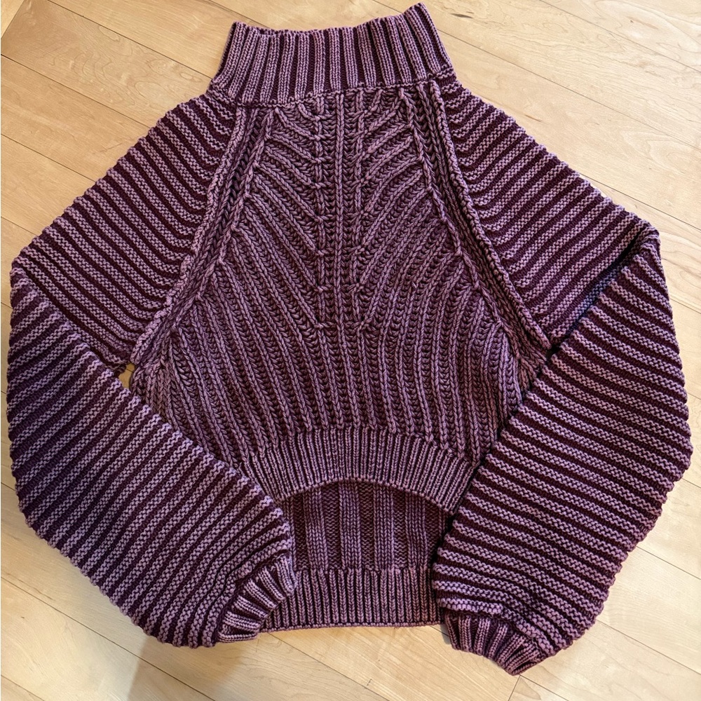 Free People Purple Striped Cowl Sweater
